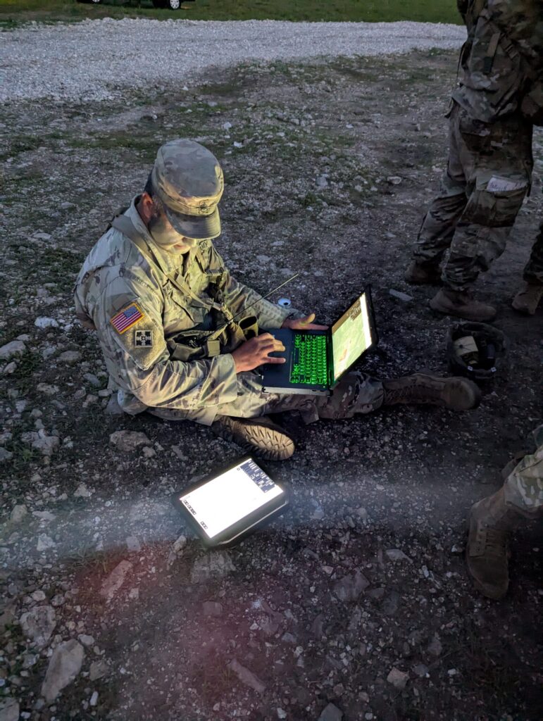 A Soldier from the 555th Engineer Brigade plans a series of missions with ULTRAs using OverWatch, Overland’s intuitive, tactical command and control (C2) interface.